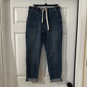 Judy Blue Indigo Denim Jogger with Cream Drawstring